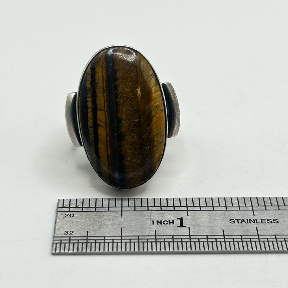 Tigers Eye Statement Ring, Sterling Silver - Size… - image 6